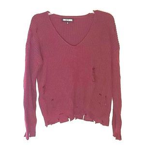 SALE ITEM Burgundy Distressed knitted sweater